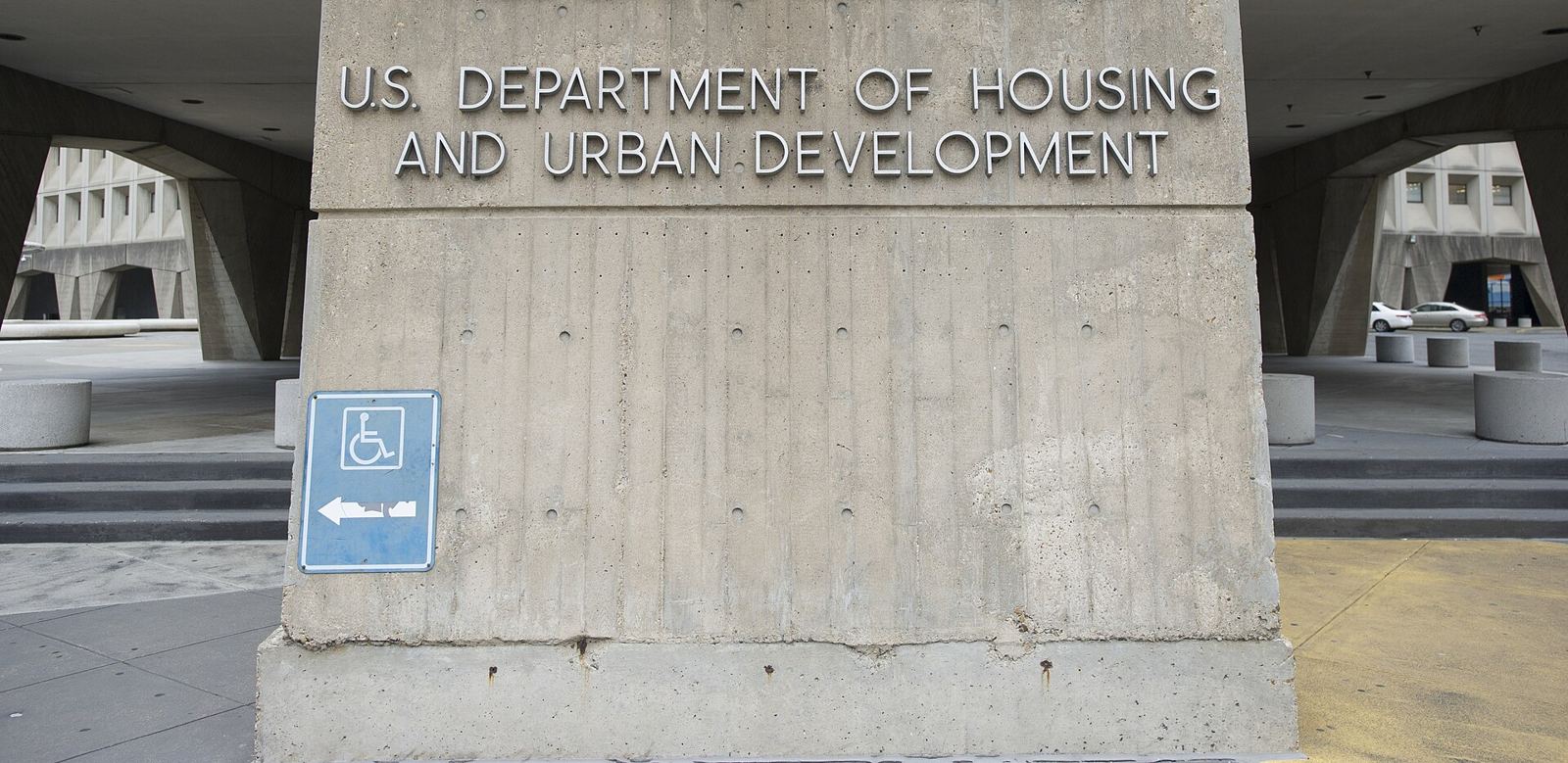 Entrance of the Robert C. Weaver Federal Building, home of HUD